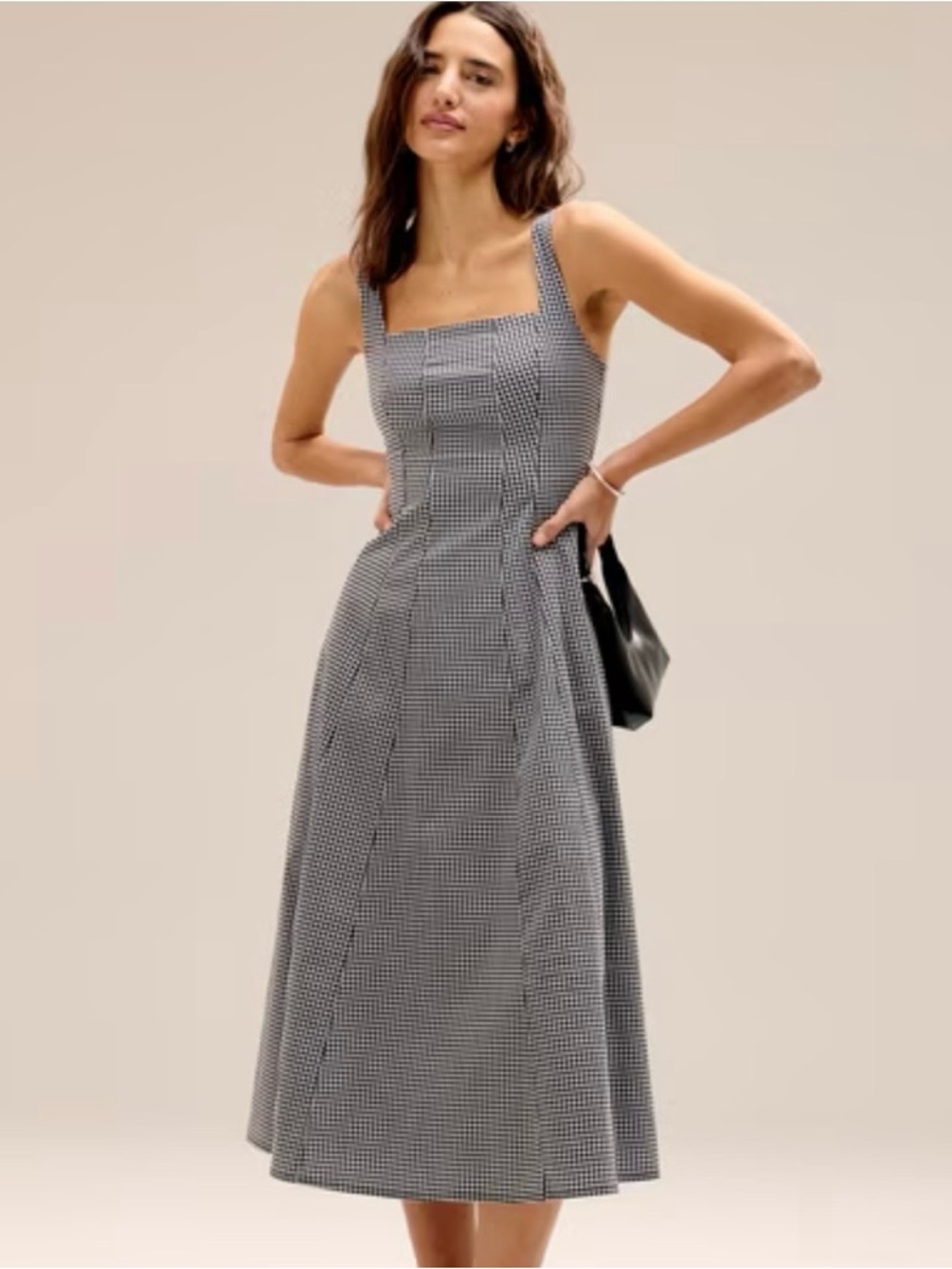 Abercrombie & Fitch Black and White Gingham Midi Dress